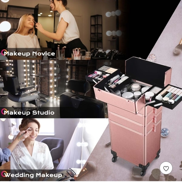 Elegant Rose Gold Makeup Train Case with Wheels - Picture 6 of 13